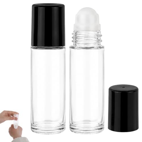 2Pcs 30ml Glass Roller Bottle Set with Black Lids & Stainless Roller Balls