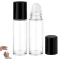 2Pcs 30ml Glass Roller Bottle Set with Black Lids & Stainless Roller Balls
