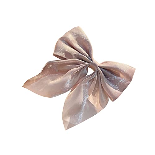 2PCS Large Bow Hair Clips for Women Girls Pearlescent Satin Hairpins Bow Ribbon Barrettes Duckbill Hair Accessories Beige