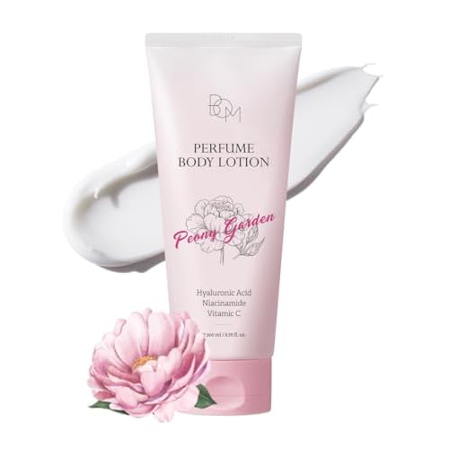 BOM Peony Garden Perfume Body Lotion 6.76 Fl Oz, Floral Scented Body Cream with Hyaluronic Acid, Niacinamide & Vitamin C, Long-Lasting Moisture & Fragrance, Non-Sticky & Smoothing, Korean Skincare