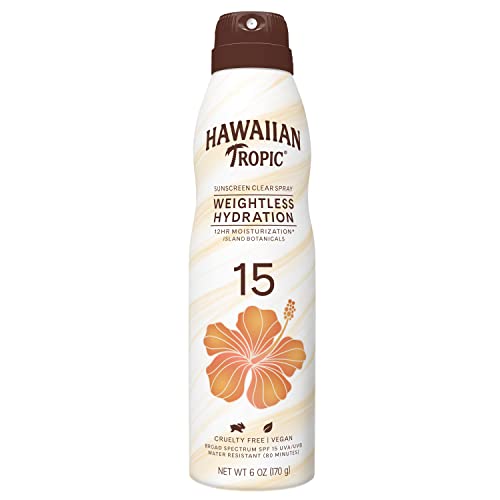 Hawaiian Tropic Weightless Hydration Clear Spray Sunscreen SPF 15, 6oz | Hawaiian Tropic Sunscreen SPF 15, Sunblock, Oxybenzone Free Sunscreen, Spray On Sunscreen, Body Sunscreen Spray, 6oz