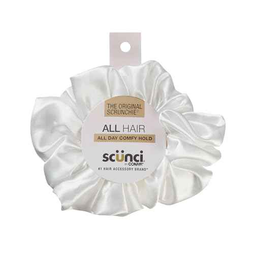 Scunci by Conair The Original Scrunchie hair accessories - hair accessories for women - hair ties - trendy hair accessories - Jumbo Size in Washable White Nylon Silk- 1 Count
