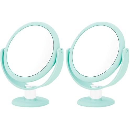 Danielle,Tabletop Mount 10X Soft Touch Round Vanity Mirror, Seafoam (Pack of 2)