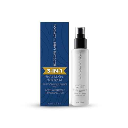 Advanced 3 IN 1 SNAIL MUCIN SUPER SERUM infused with FACELIFT Peptide by BIOCORE LABS¢â Plumping,Moisturizing,Healing Serum for face 100ml 3.38 FL. OZ.