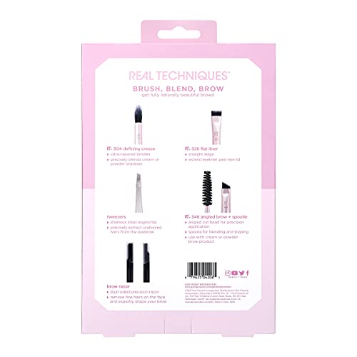 Real Techniques Limited Edition Blush, Blend, Brow Makeup Brush Set to Shape, Fill and Perfect, Mother's Day & Easter Gift, Pink, 5 Count, Perfect For Wife, Spouse, Girlfriend, and Daughter