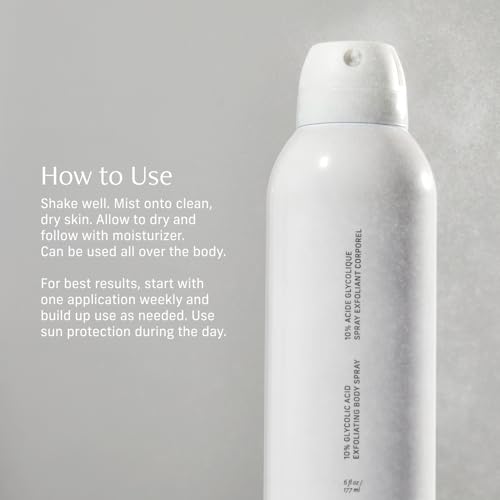 Cyklar Glycolic Acid Exfoliating Body Spray ? 10% AHA Toner for Face & Body. Skin-Smoothing Spray with Peptides & Enzymes ? Fragrance-Free, 6 fl oz