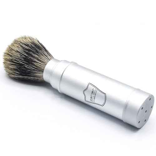 Parker Full Size Travel Shaving Brush with Pure Badger Bristles - Ingenious Design Stores the Brush Head in the Handle Making the Brush Compact for Travel