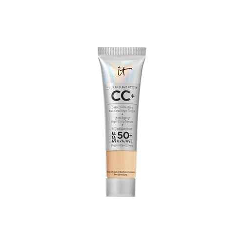 IT Cosmetics CC+ Cream Travel - Natural Full Coverage Foundation With SPF 50+, Color Corrector & Anti-Aging Hydrating Serum, Hyaluronic Acid + Peptides, Up To 24H Wear, All Skin Types- 0.4 fl oz
