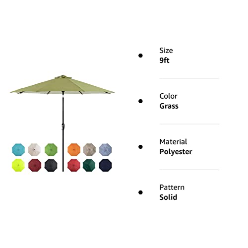 Tempera 9ft Patio Market Outdoor Table Umbrella with Push Button Tilt and Crank,Large Sun Umbrella with Sturdy Pole&Fade resistant canopy,Easy to set, Grass