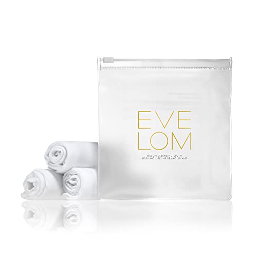 Eve Lom Muslin Cloth - Facial Cleansing Cloth for Gentle Skin Exfoliation - 100% Cotton Machine Washable - Suitable for All Skin Types, Set of 3