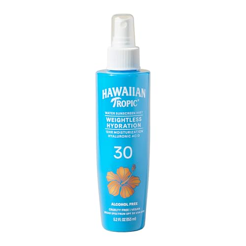 Hawaiian Tropic Weightless Hydration Water Mist for Body SPF 30, 5.2 oz. | Hawaiian Tropic Body Spray Sunscreen Mist, SPF Spray, Non-Aerosol Sunscreen Spray, Water Based Sunscreen, 5.2 oz