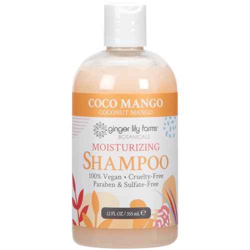 Ginger Lily Farms Botanicals Moisturizing Shampoo for All Hair Types, Coco Mango, 100% Vegan & Cruelty-Free, Coconut Mango Scent, 12 Fl Oz