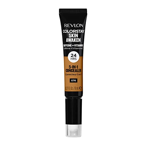 Revlon ColorStay Skin Awaken 5-in-1 Concealer, Lightweight, Creamy Longlasting Face Makeup with Caffeine & Vitamin C, For Imperfections, Dark Circles & Redness, 076 Caramel, 0.27 fl oz