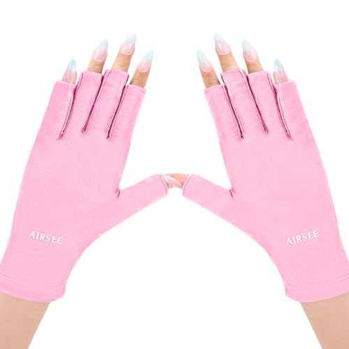 AIRSEE UV Gloves for Nail Lamp,Professional UPF50+ UV Protection for Manicures Nail Art,Fingerless Gloves That Shield Skin from The Sun and Manicure (Light Pink)