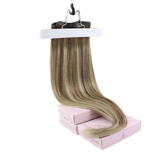 Fshine Clip in Hair Extensions Real Human Hair Dark Brown to Ash Brown Highlight Medium Blonde Clip Ins Double Weft #3/8/22 120g 22inch 7pcs Girl Boss Everyday Upgrade