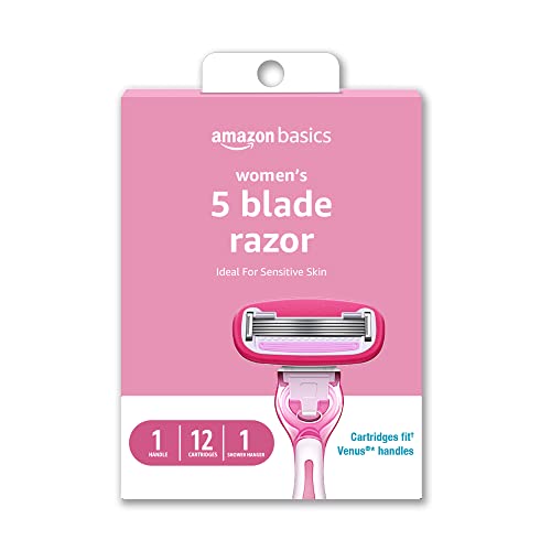 5-Blade Women's Razor System with Handle, 12 Cartridges & Shower Holder