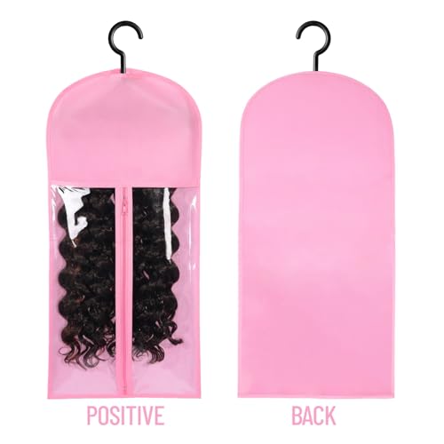 12PCS Pink Wig Storage Bags with Hangers for Wigs & Extensions - Dustproof & Waterproof