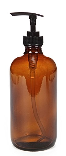 Vivaplex 16 oz Amber Glass Bottles with Black Lotion Pumps, 2 Pack