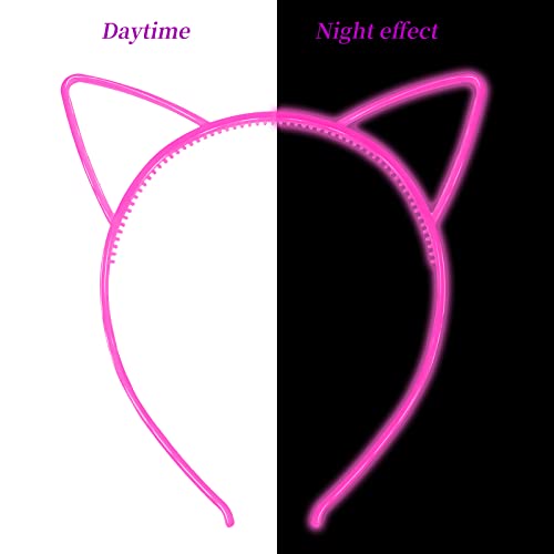 Glow in the Dark Cat Ears Headbands, 12pcs Plastic Light Up Hair Bands for Girls Party