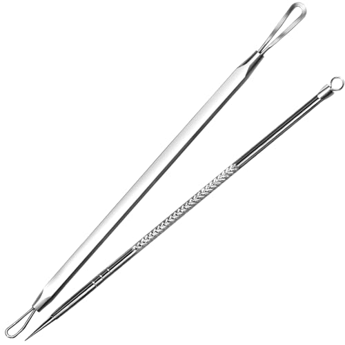Silver Pimple Extractor Acne Removal Tool 2-in-1 Face Nose Blackhead Popper
