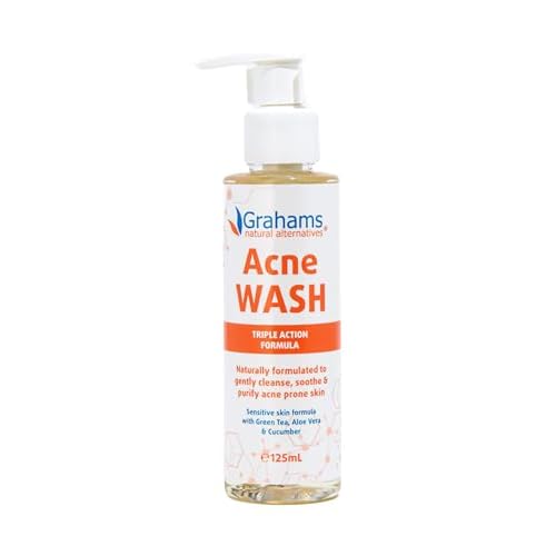 Grahams Natural All-Natural Acne Face Wash Gentle Acne Cleanser with Aloe Vera, Cucumber & Green Tea Extract - Reduces Breakouts, Calms Redness, Hydrates Skin - Hypoallergenic (4.23 fl oz)