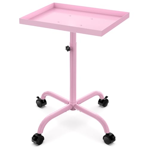 Adjustable Salon Tray Cart with Wheels - Pink Rolling Storage