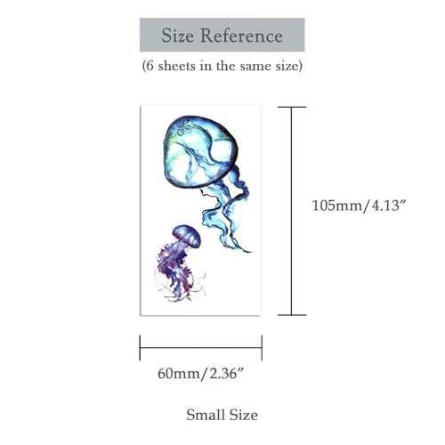 6 Pieces Small Cute Dream Blue Sea Marine Octopus Jellyfish Starfish Whale Drift Bottle Temporary Tattoo