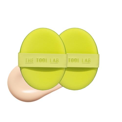 THE TOOL LAB Happyrim Aqua Puff, Liquid Cushion Foundation Puff, Rubycell Foundation Sponge for Moisturizing Coverage, Korean Makeup (2.9 inch, Oval)