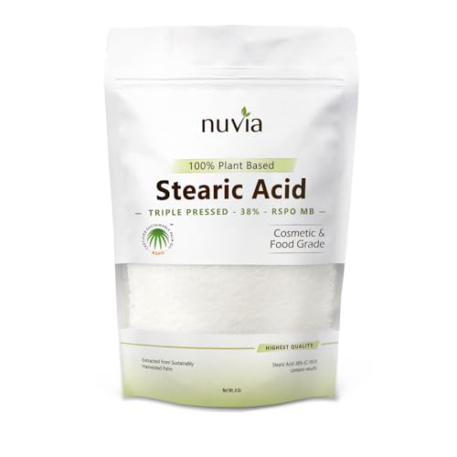 Stearic Acid - 100% Plant Based, Food Grade, Triple Pressed, Certified Sustainable, by Nuvia Organics; 8oz