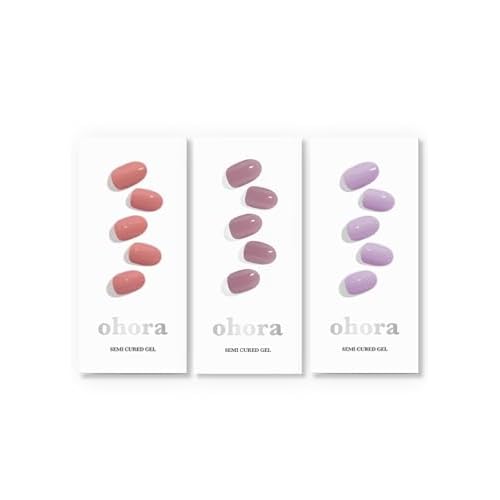 ohora Bundle Set (Berry Trio) - N Bare Plum, N Blueberry Jam, N Ash Pink Semi-Cured Gel Nail Strips, Works with any UV/LED Lamps, Salon-Quality, Long Lasting, Easy to Apply & Remove