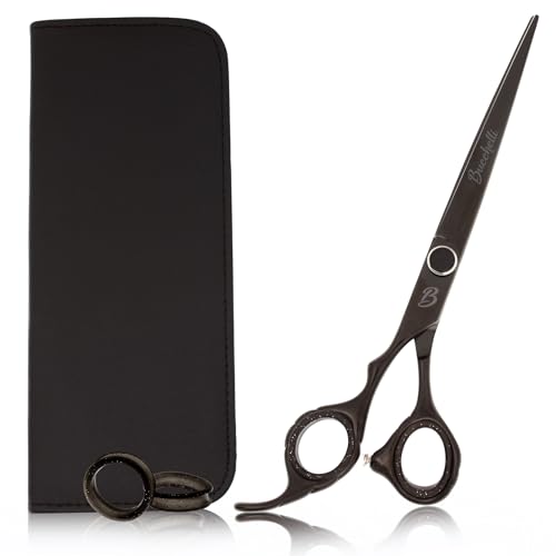 Bucchelli 7-Inch Left-Handed Hair Cutting Scissors with Adjustable Tension – Japanese 440A Steel, Micro Bevel Edge, Black