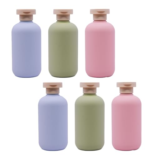 6-Pack Leakproof Travel Bottles - 6.8 oz Squeeze Shampoo & Lotion Containers with Locking Flip Caps, Food Grade HDPE/PP, for Toiletries, Gym, Camping (Green, Blue, Pink)