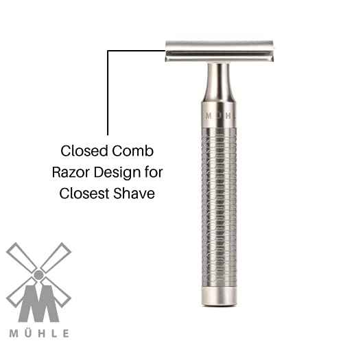 M?HLE ROCCA R94 Double Edge Safety Razor (Closed Comb) | Pure Matt Stainless Steel |Perfect for Everyday Use | Barbershop Quality Close Smooth Shave | Luxury Razor for Men