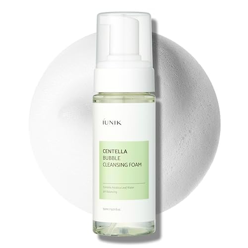 IUNIK Centella Bubble Foaming Vegan Facial Cleanser - 69% Centella Asiatica Extract, Soothing, Moisturizing, Exfoliating, Removes Pore Blackheads, Whiteheads, 5.07 Fl Oz