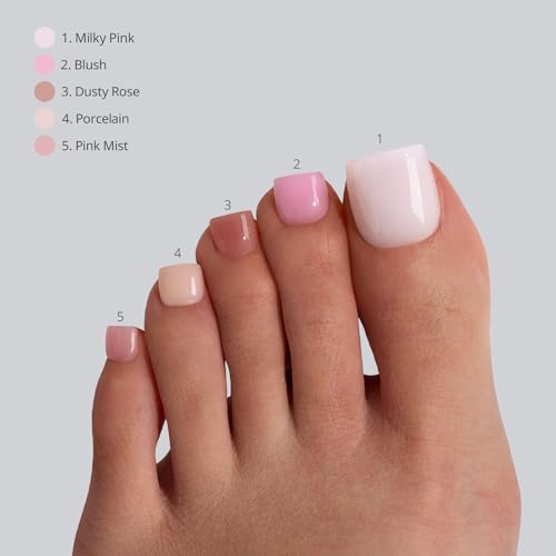 BTArtboxnails X-COAT Nude Toe Nails Press On 5-Shade Bare Base, S-L Square
