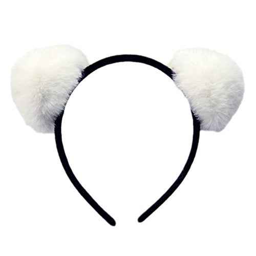 Womens Fur Ball Headband Fluffy Panda Ears Hairhoop for Halloween Cosplay