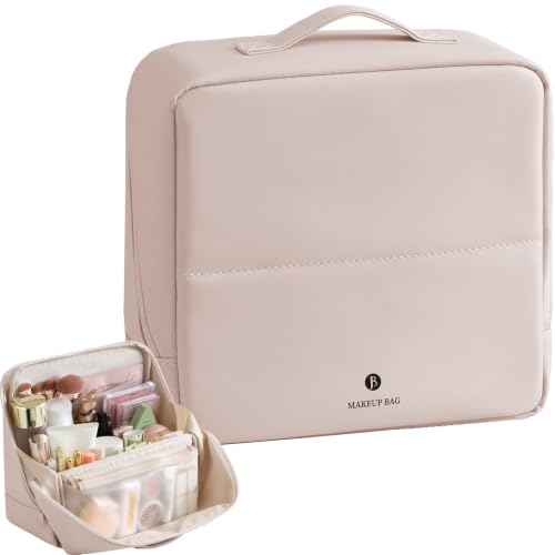 Tianzong XL Dusty Rose Travel Makeup Bag Waterproof Leather Organizer for Women