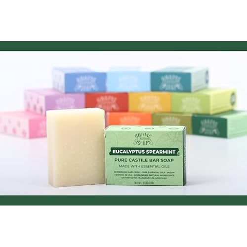 Adams Handmade Soap Eucalyptus Spearmint Pure Castile Bar Soap ? 4.5 oz | Vegan, Cold Process, Essential Oils, 84% Organic, Fair Trade, No Additives, USA Made