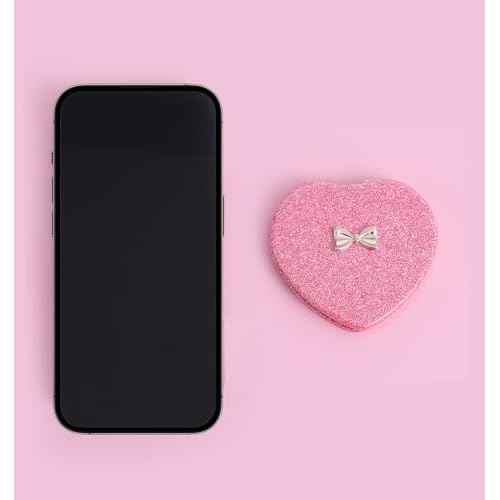 Pink Compact Mirror, Double-Sided Heart Compact Mirror, Magnetic Folding Purse Mirrors Compacts for Girls, Kids, Home Office, Valentine's Day