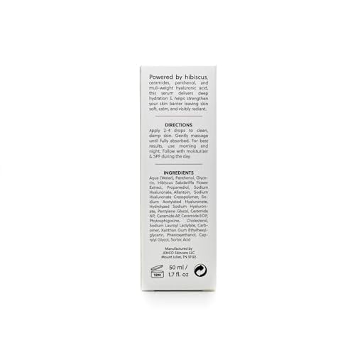 JENCO Skincare Hibiscus Hyaluronic Acid Serum, Ceramides Complex, Hydrating & Plumping, Fragrance-Free, Multi-Weight HA, Lightweight Formula For Face