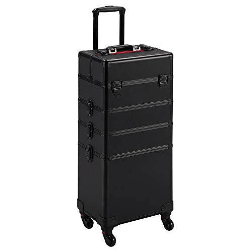 Yaheetech 4-in-1 Rolling Makeup Train Case with Lockable Drawers