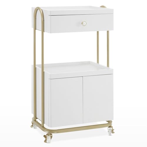 BarberPub Salon Rolling Cart with Drawer - White