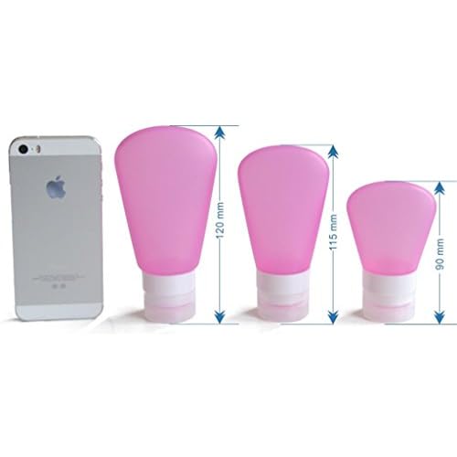 3 Pack Portable Food Grade Squeeze Silicone Liquid Travel Bottles For Shampoo, Conditioner, Lotion, Toiletries (3 OZ Pink + White + Blue)