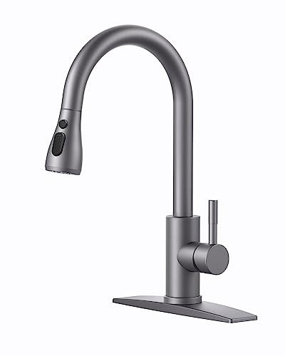 FORIOUS Kitchen Faucets, Grey Kitchen Faucet with Pull Down Sprayer, High Arc Single Handle Stainless Steel Sink Faucets 1 or 3 Hole, Classic Kitchen Sink Faucets for Farmhouse Camper Laundry Rv Bar