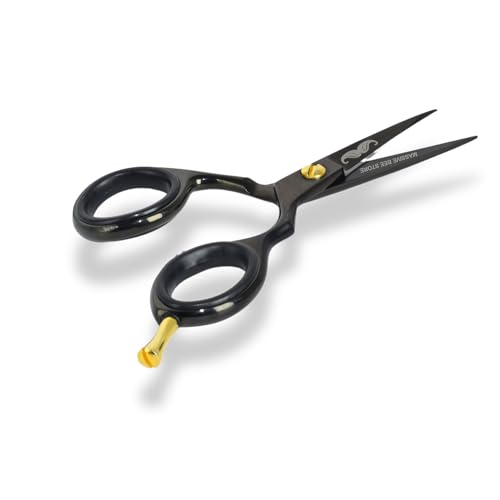 Rounded-Tip Trimming Scissors for Men ? Stainless Steel High Carbon Beard, Mustache, and Ear Hair Grooming Scissor (Black-Pointy-Tip)