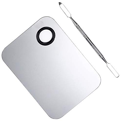 2 Piece Stainless Steel Makeup Palette Set with Spatula - Professional Cosmetic Mixing Tools