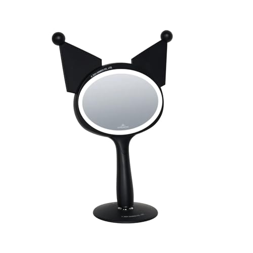 Impressions Vanity Kuromi LED Handheld Makeup Mirror for Desk, Lighted Travel Makeup Mirror with Detachable Standing Base, Ultra Bright Adjustable Lighting and Kuromi Figural Shaped Design