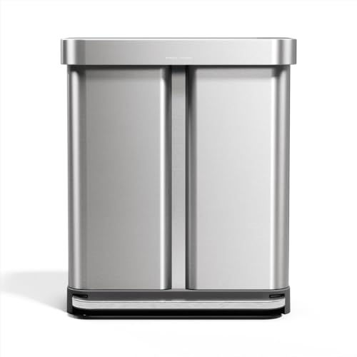 simplehuman Brushed Stainless Steel Step Recycler 58L Dual Compartment Trash Can with Steel Lid
