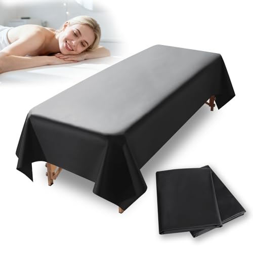 87"x51" Massage Table Sheets, Waterproof PVC Massage Table Cover, Reusable Wax Mat Pad Oilproof Lash Bed Cover, Massage Bed Cover Waxing Mat for Beauty Salon, SPA, Lash Extension, Tattoo (Black 2pcs)