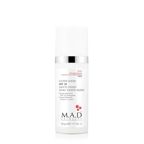 M.A.D Skincare HYPER SHEER SPF 50 MATTE FINISH DAILY MOISTURIZER Sun Protection ? Non-Greasy Mineral Face Cream ? Oil-Control Hydration with Antioxidants ? Paraben-Free ? 1.7 oz